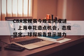 爱游戏官方入口 -CBA常规赛今晚走向成谜，上海申花造点机会，态度坚定，球探报告显示潜力 